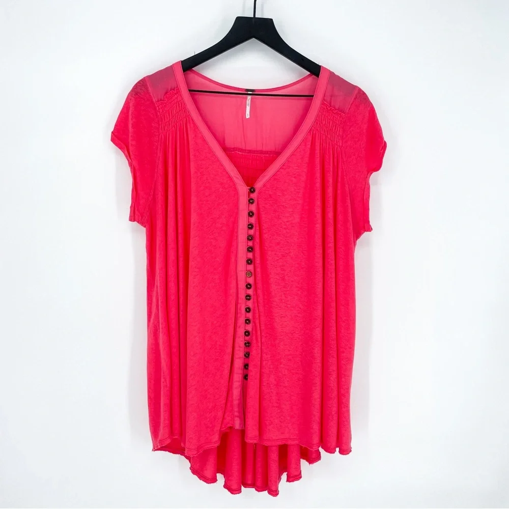 Free People Highland Blouse in Azalea Pink Small - Picture 2 of 8